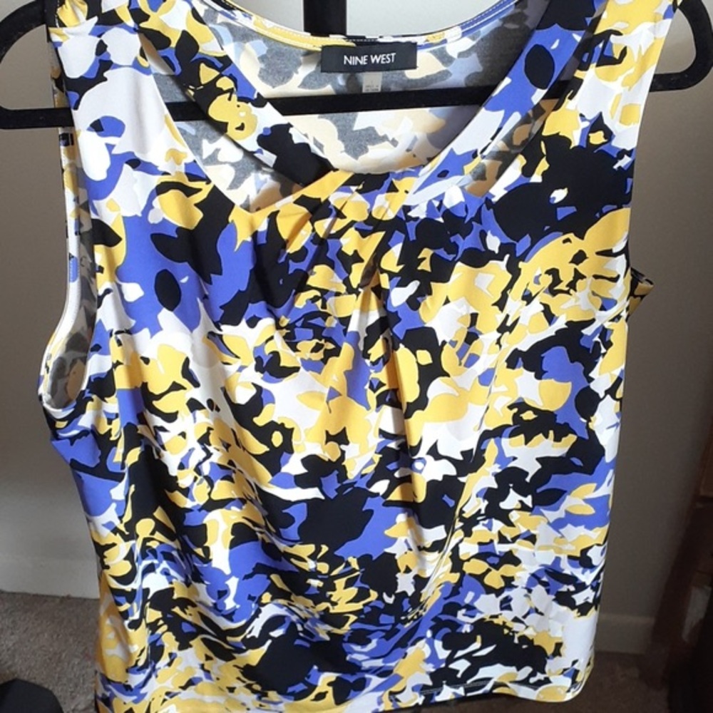 Nine West Yellow and Purple Floral Tank Top - Women's Size Large